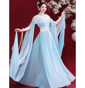 Women chinese Ancient folk costume Hanfu female Chinese style fairy princess performance dresses choir classical dance costume annual meeting performance costume