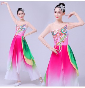 Women Chinese Classical folk dance costumes Chinese fan umbrella dance dresses square dance adult Yangko fairy performance costumes