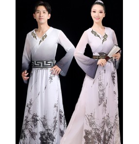 Women chinese Classical traditional dance costumes Chinese hanfu for male and Female ink Chinese style dance costume fan dance suit