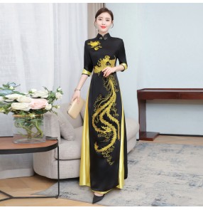 Women Chinese Dresses chinese dragon oriental style qipao dresses Ao Dai long cheongsam Chinese style Vietnam catwalk miss etiquette performance dresses