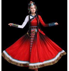 Women chinese folk dance dress mogolian dance dress tibet minority stage performance dress costumes