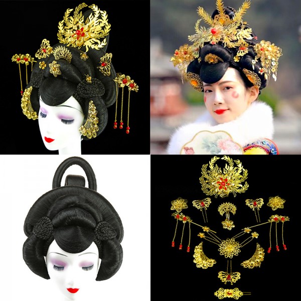 Chinese Ancient Fairy Hanfu head flower cos hair accessories Tang Dynasty  Film drama Queen Princess red