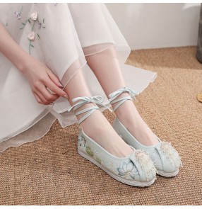 Women chinese hanfu fairy shoes for female stage performance drama cosplay lotus embroidered pattern chinese ancient traditional folk clothing shoes 