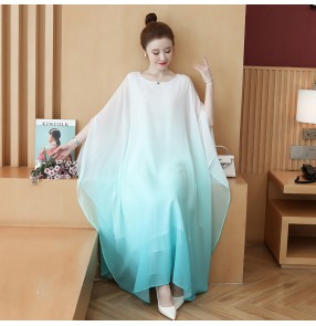 Women Chinese Hanfu Pink blue gradient color Zen fairy princess cosplay loose dress layman's clothing tea art clothing Fairy skirt 
