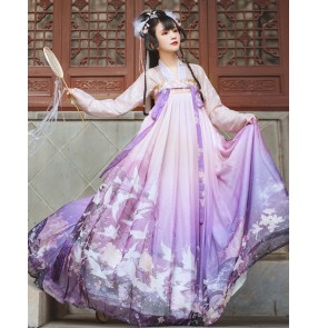 Women chinese light purple hanfu fairy princess han ming tang empress princess dance photos shooting gown for lady 