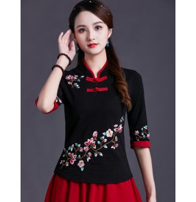 Women chinese retro qipao tops oriental embroidred cheongsam chinese dresses blouses shirts for female