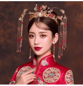 Women Chinese Wedding Party Bridal phoenix crown xiuhe chinese dress headdress for female