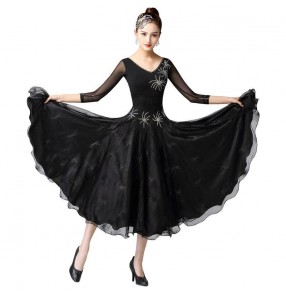 Women diamond competition black ballroom dance dresses ballroom dancing skirts professional stage performance waltz tango dance dress ballroom dance clothing for female