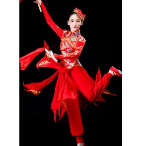 Women Drumming performance costume festive Chinese folk dance clothes dragon boat lion waist drum dresses opening dance costume female