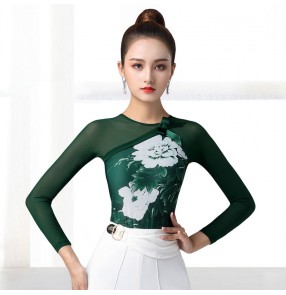 Women Floral Latin ballroom dance practice clothes one-piece fashion dance body tops ballroom dance jumpsuits modern dance clothes