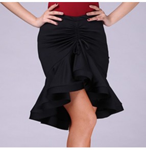 Women floral wine red black latin dance skirts modern salsa cha cha rumba dance irregular skirts for girls