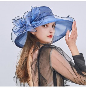 Women Flower mesh gauze sun hat beach sun hat female organza top hat party fedoras