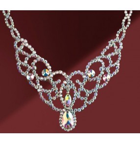 Women girls Ballroom latin competition dance Hollow Sparkling Diamond Necklace Hand-made dance jewelry accessories for waltz tango chacha rumba performance competitions