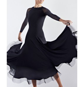 Women girls black ballroom dancing dresses waltz tango foxtrot smooth dance long swing skirts for female