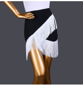 Women girls black red tassels latin dance skirts irregular fringe salsa chacha rumba dancing costumes for female