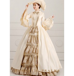 Women girls champagne color European court costumes Stage outfit European style medieval dress dress Studio Photo Host Catwalk Women's Wear