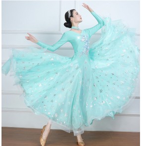 Women girls competition ballroom Dance Dresses mint colored Waltz dance skirt bling foxtrot smooth dance dresses modern dance costumes