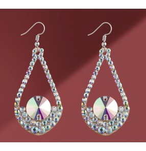 Women girls competition ballroom latin dance rhinestones earrings stage performance bling jewelry accessories