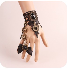 Women girls Dark punk Rock style Lolita  cosplay gloves retro gothic style steam lace gloves cos wrist collocation accessories