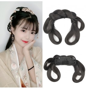 Women girls Hanfu fairy dress cosplay headband chinese ancient folk costumes Wig Han Song Ming Tang dynasty performance princess hair bun hair accessories 