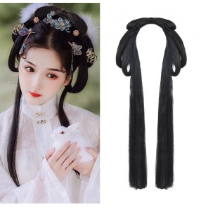Women girls hanfu fairy dress cosplay headband Han Tang Ming Song Dynasty princess empress film cosplay hair bun Chinese ancient folk costumes Hairstyle wig