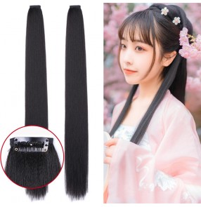 Women girls hanfu fairy dresses cosplay wig 70cm straight hair extension bundle hair row COS ancient style photo studio shooting fairy dresses