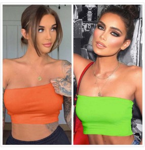 women girls jazz hiphop rapper nightlcub bar stage performance wrap tops Fluorescent green ultra-short crop top tube top wrap chest bottoming shirt inner vest for lady