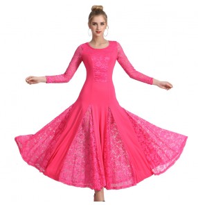 Women girls lace ballroom dance dresses blue pink black red modern dance waltz tango foxtrot smooth dance dress swing skirts ballroom dance costumes