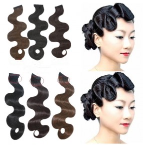 Women girls Latin Ballroom competition dance wig black brown front bangs modern dance headdress standard dance stage performance hair accessories for female 