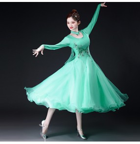 Women girls mint turquoise ballroom dance dresses large skirt ballroom dance costume ballroom dance competition dress foxtort smooth standard waltz ballroom dance skirt