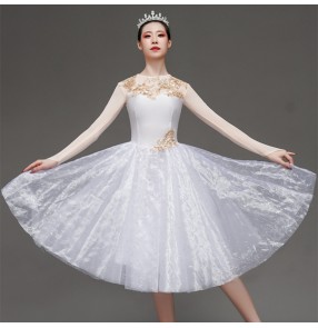 Women girls Modern dance Ballet dresses ballerina stage performance white mid-length ballet opening dance big swing stage tutu skirt ballet dance costumes