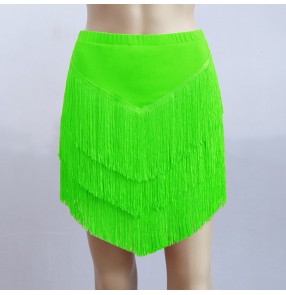 Women girls neon green purple black red tassels latin dance skirts modern dance rumba salsa chacha dance fringed skirt for lady