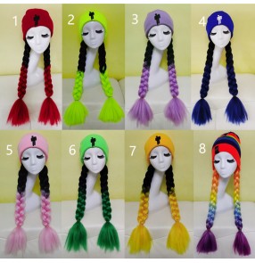 Women girls Nightclub Bar Stage Performance Accessories Knitted Hat Hip Hop Jazz Dance Hat Exaggerated Twist Braid Hat Big Braid Hat