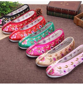 Women girls Old Beijing cloth shoes Chinese Hanfu Tang princess fairy printed stage performance Breathable linen ethnic embroidered shoes