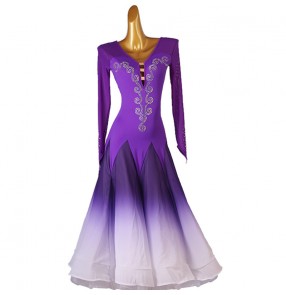 Women girls purple gradient ballroom dancing dresses Children Violet Waltz Tango Foxtrot Smooth Dance long skirts Gown for female