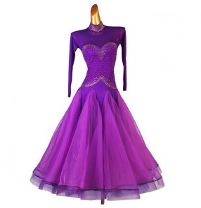 Women girls purple violet competition ballroom dance dress for female waltz tango flamenco dance long dress 
