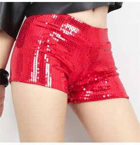 Women girls red black silver blue sequined jazz dance shorts modern dance gogo dancers rapper hiphop cheerleader performance shorts for female