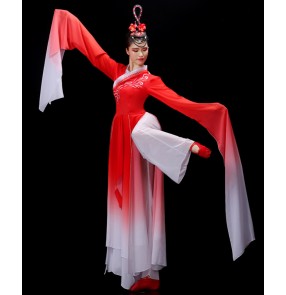 Women girls red Chinese traditional Classical dance costumes Fairy dresses Ancient Hanfu jinghong Dance waterfall Sleeve Dance Costumes for female