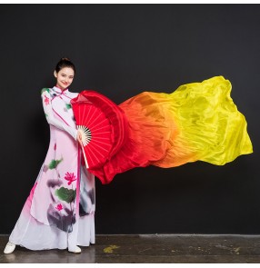 Women girls red with gold gradient yangge dance fans long gradient fan umbrella yangge classical dance fan for female