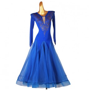 Women girls royal blue red competition ballroom dance dresses tango waltz stage performance kids ballroom waltz tango dance costumes