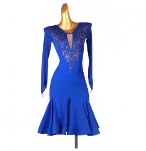 Women girls royal blue with diamond competition latin dance dress red black colored modern professional salsa rumba chacha dance dress for woman