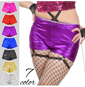 Women girls silver gold black blue pink jazz dance Sequin patent leather shorts pants women's elastic gogo dancers belly dance safety pants stage performance leggings