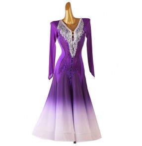 Women Girls violet gradient ballroom dance dresses Seuins Tassels modern ballroom waltz tango foxtrot smooth dance long Skirts With Gemstones for Female