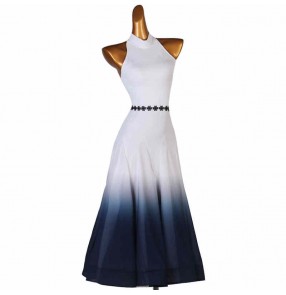 Women girls white with black gradient colored ballroom dancing dresses halter neck waltz tango dance dress ballroom dance skirts for female 