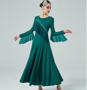 Women girls wine blue green ballroom dancing dresses with diamond modern waltz tango flamenco dance long dress for woman