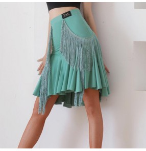 Women green pink black fringe latin dance skirts salsa rumba stage performance ballroom latin skirt for female