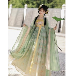Women green red floral Chinese Hanfu China traditional Tang Han Ming Song Dynasty fairy princess empress queen cosplay dress anime drama cosplay kimono dress