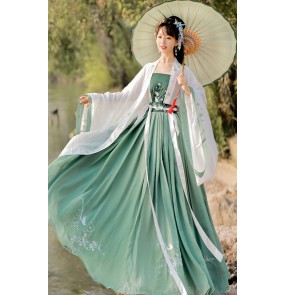 Women Green with white Chinese Hanfu fairy princess cosplay dress Tang Han Ming Song photos shooting Chinese traditional Folk costumes kimono dress for lady 