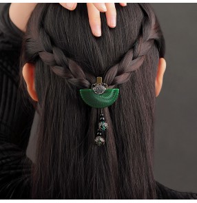 Women hanfu fairy dress hair clip Antique green V-shaped stage performance hairpin headdress classical Chinese style ponytail hairpin Chinese style hair accessories women