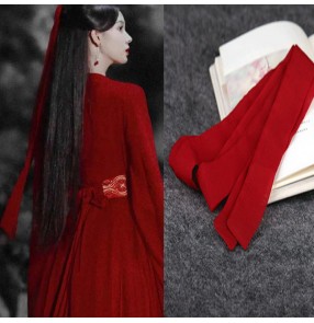 Women hanfu fairy dresses Red antique hair band hair rope antique accessory Chiffon Long Ribbon princess Hanfu Headdress